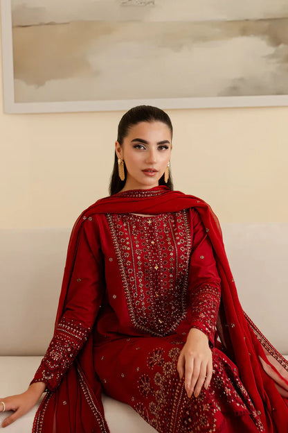 unstitched 3 piece embroidered winter suit.- 289