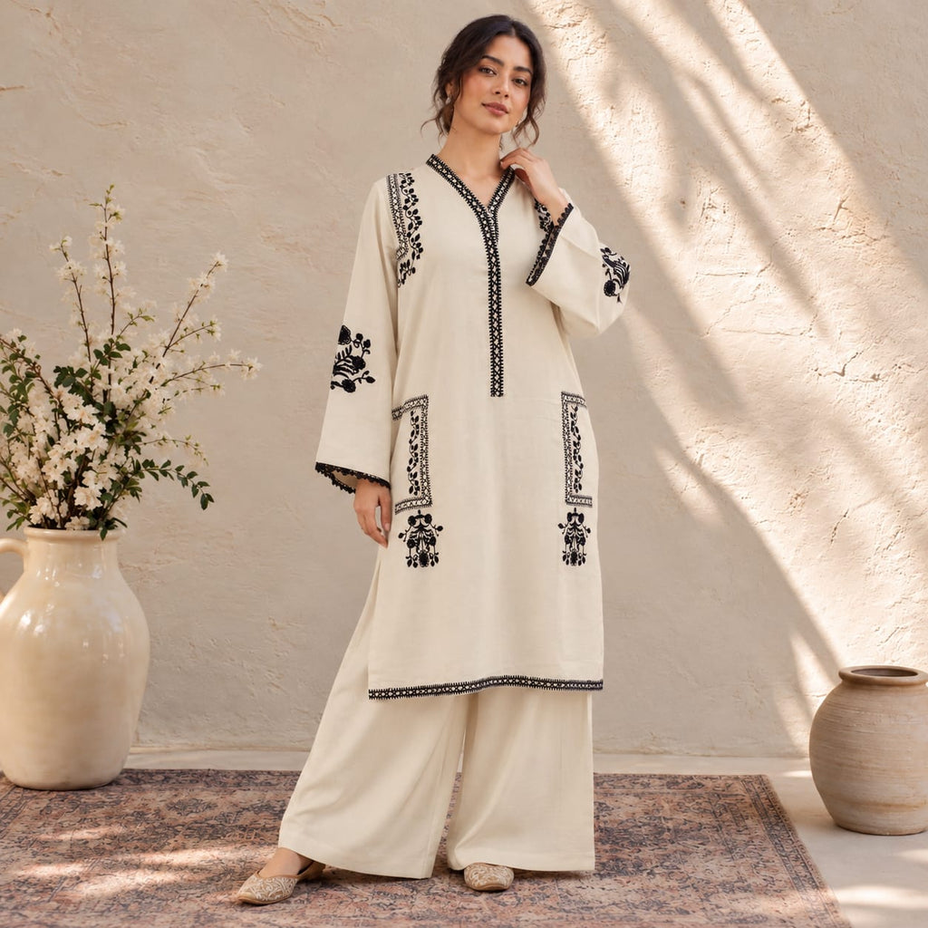 Winter Stitched Khaddar 2 Piece Embroidered Dress - TW 24