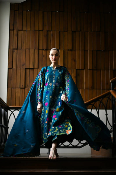 3PC Dhanak Embroidered Shirt With Dhanak Embroidered Shawl - 427