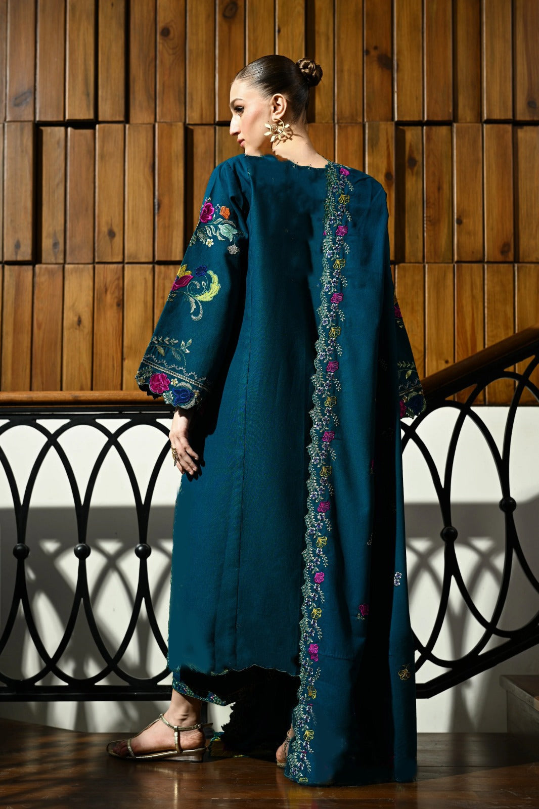 3PC Dhanak Embroidered Shirt With Dhanak Embroidered Shawl - 427