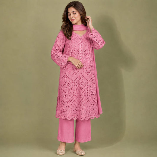Summer Unstitched 3PCs Embroidered Lawn Dress   - 499