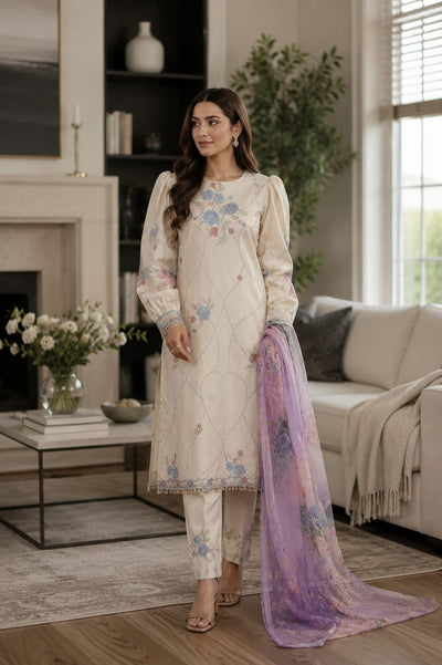 Summer Unstitched 3PCs Embroidered Lawn Dress With Monar Dupatta  -196