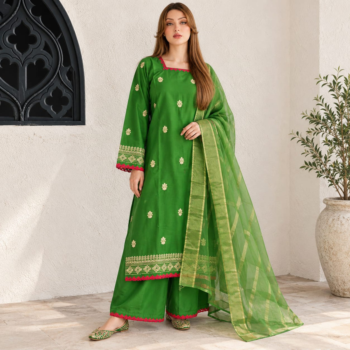 Winter Stiched 3 Piece Kataan Silk Embroidered Dress - TW 10