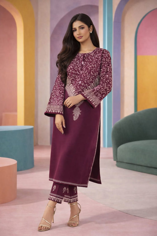 Summer Unstitched 2PCs Embroidered Lawn Dress    - 370