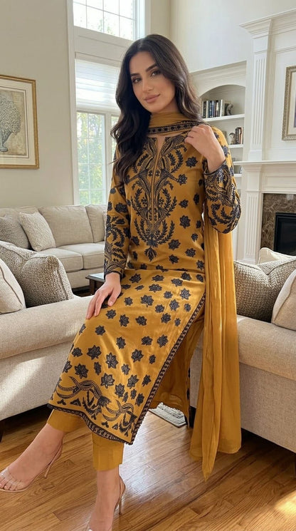 Summer Unstitched 3PCs Embroidered Lawn Dress   - 493