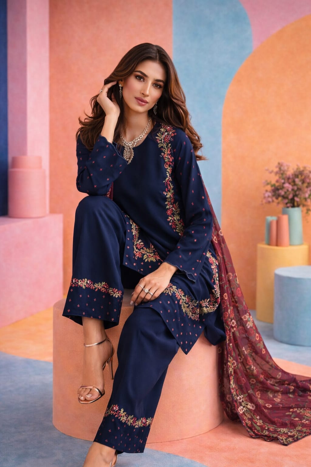 Summer Unstitched 3PCs Embroidered Lawn Dress With Manaar Dupatta   - 358