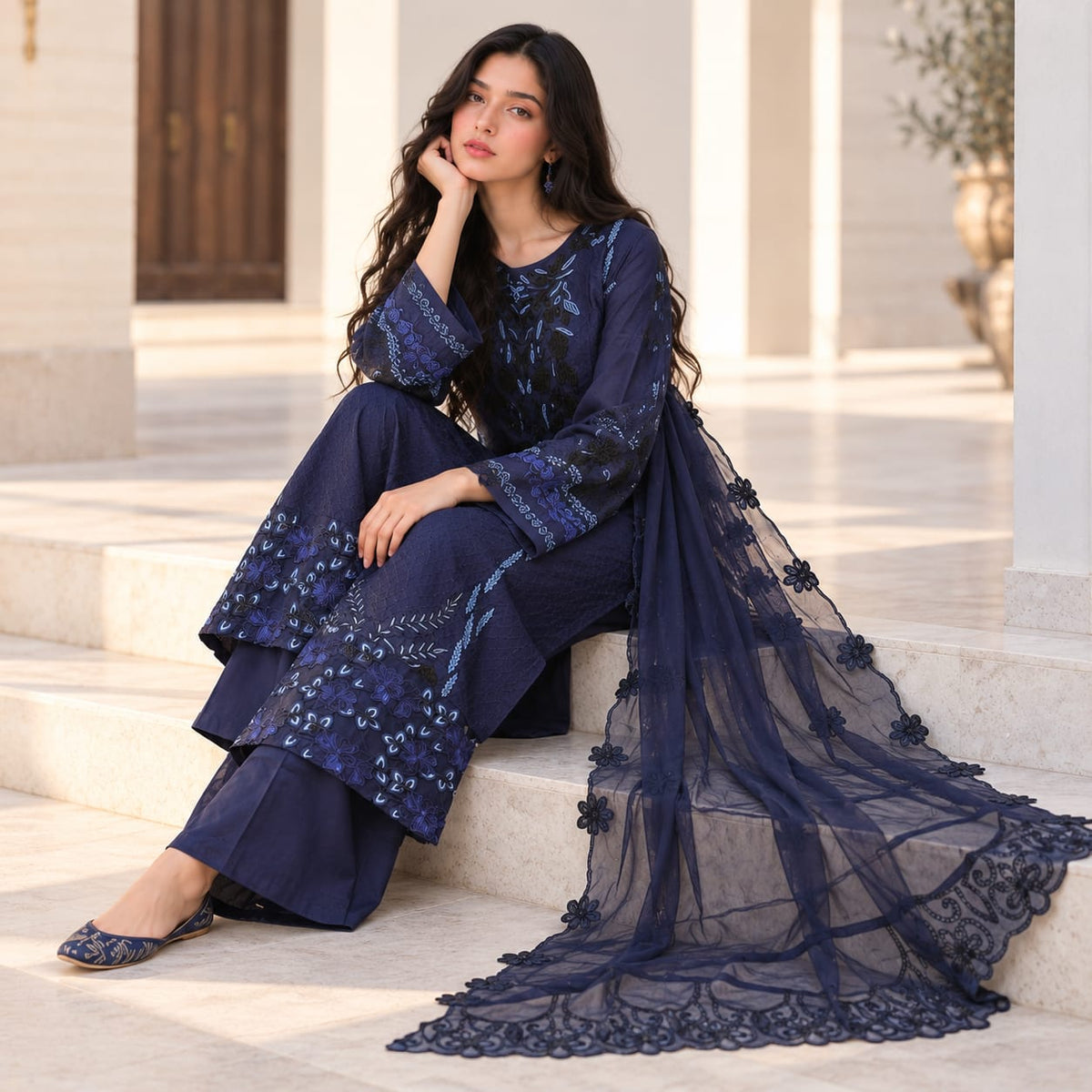 Summer Stitched 3PCs Embroidered Lawn Dress   - TS 06