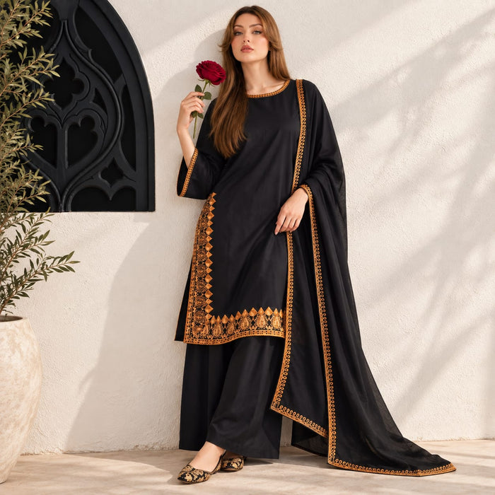 Linen 3 Piece Embroidered Dress - TW 04