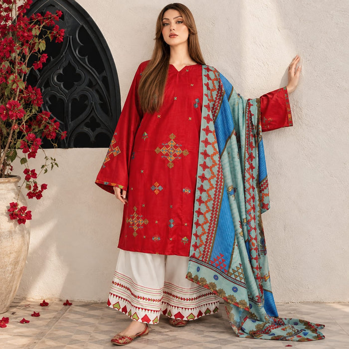 Winter 3PC Dhanak Embroidered Suit - TW 14
