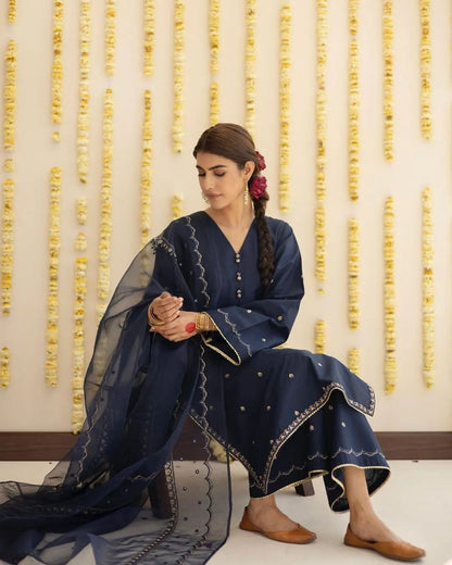 Summer Unstitched 3PCs Embroidered Lawn Dress With Monar Dupatta  -207