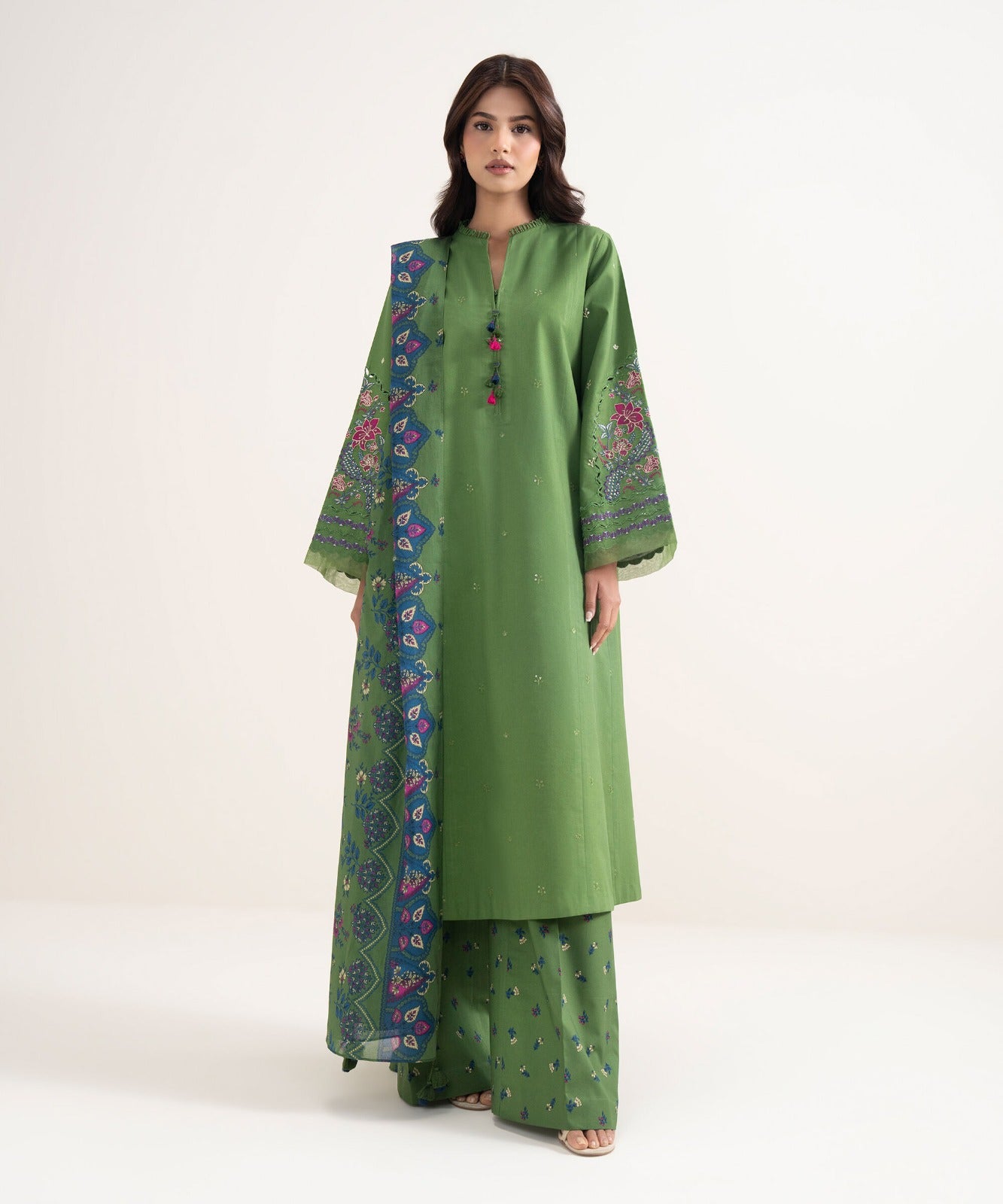 Summer Unstitched 3PCs Embroidered Lawn Dress With Monaar Lawn Dupatta - 492