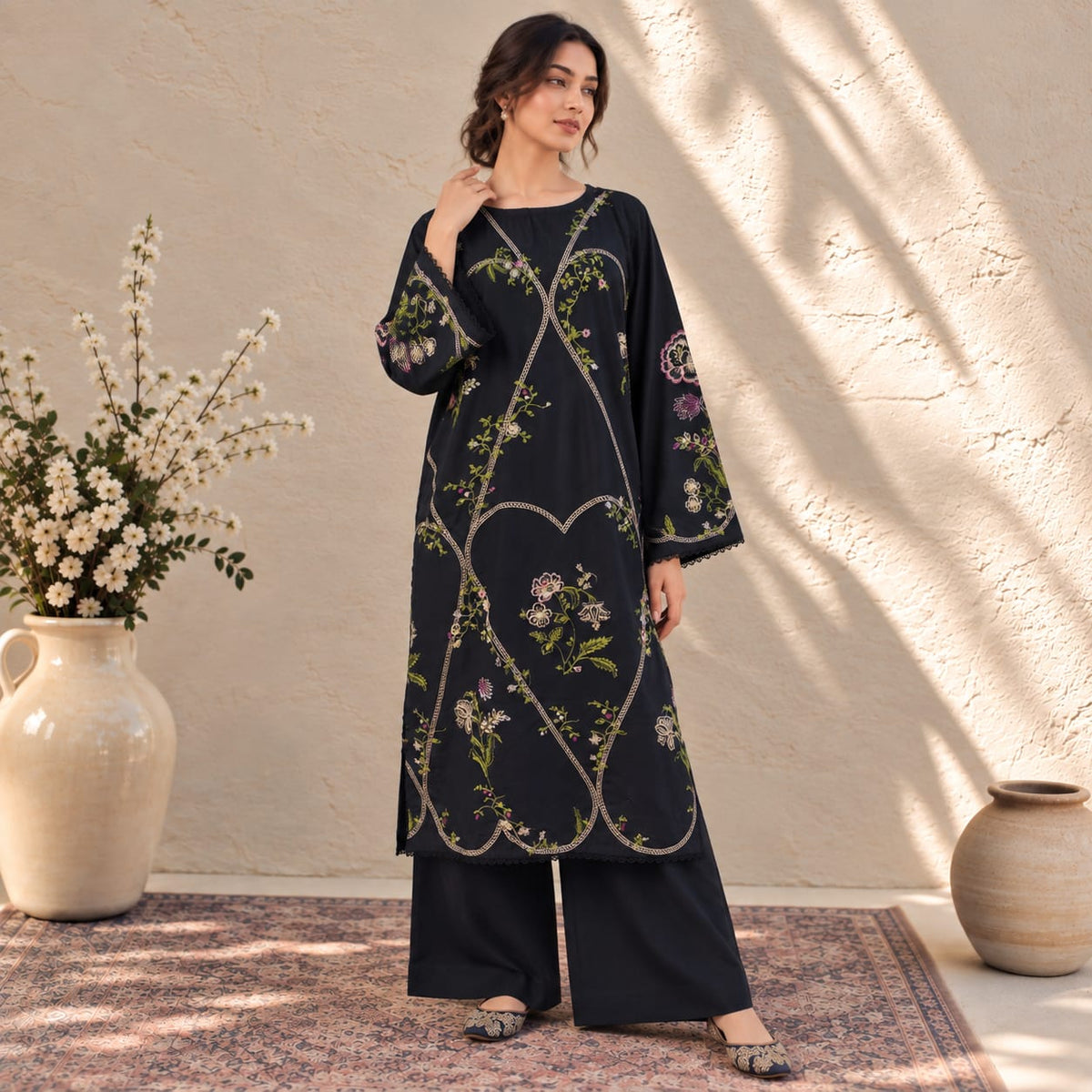 Winter Stitched Khaddar 3 Piece Embroidered Dress - TW 22