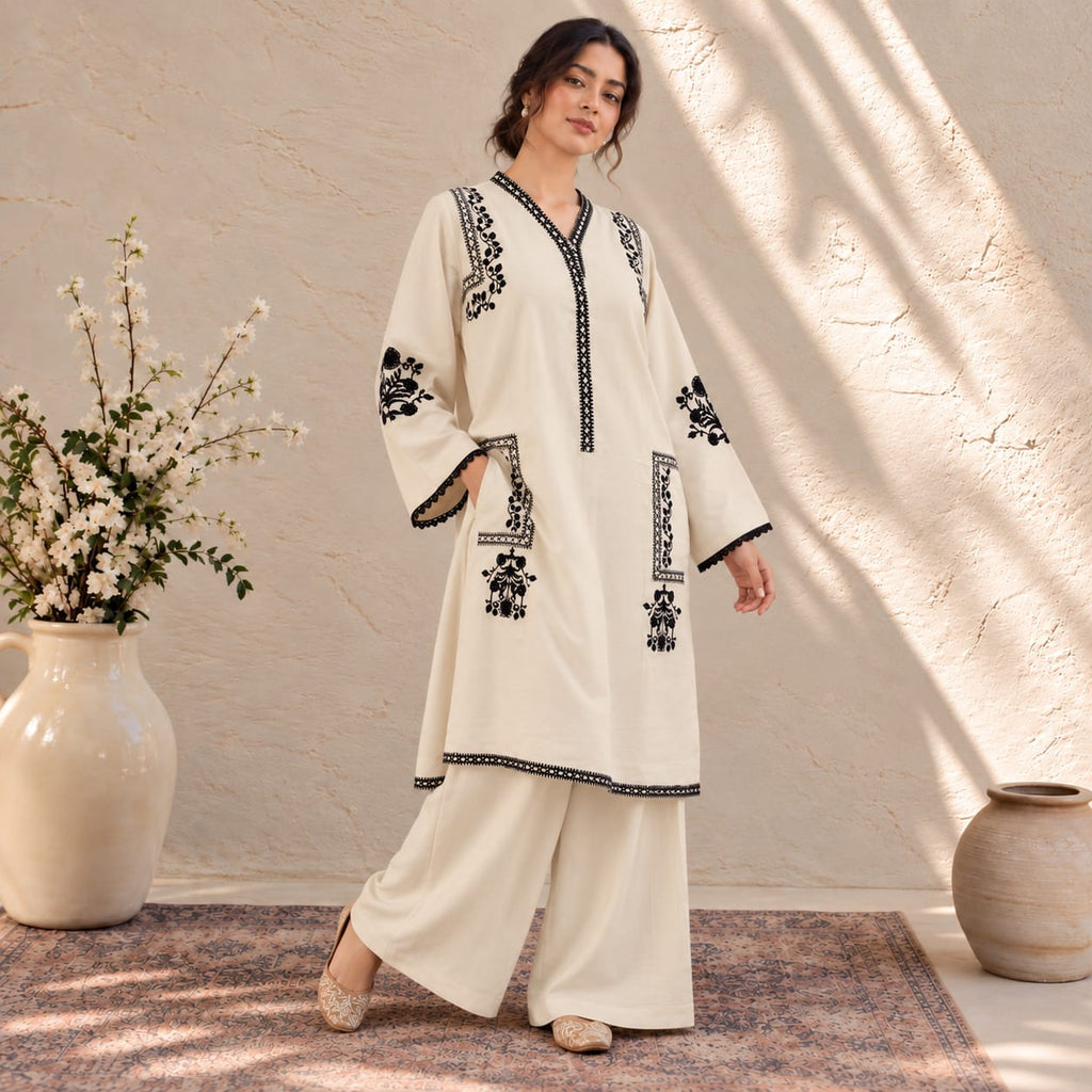 Winter Stitched Khaddar 2 Piece Embroidered Dress - TW 24
