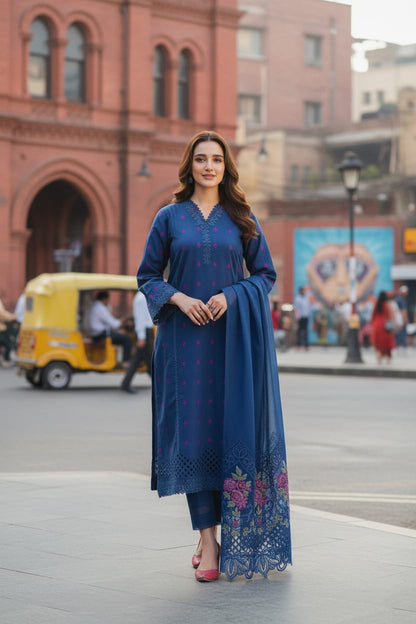 Dhanak 3 Piece Embroidered Dress - 266