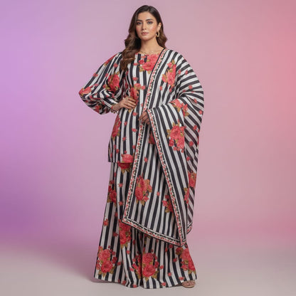 Winter 3PC Karandi Digital Print Dress - 445