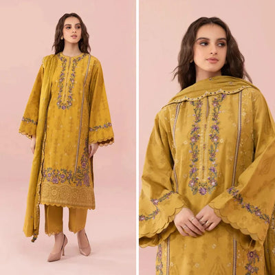 Summer Unstitched 3PCs Embroidered Lawn Dress With Monar Dupatta -162