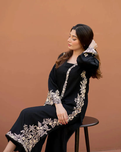 2Pc Embroidered Dhanak Suit With Fully Embroidered trouser & Patches - 275