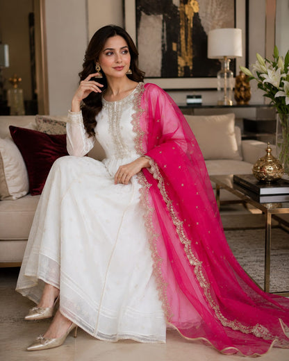 Summer Unstitched 3PCs Embroidered Lawn Dress With Monar Dupatta -179