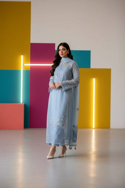 Embroidered 3pc Organza Dress with Organza Duppata  - 150