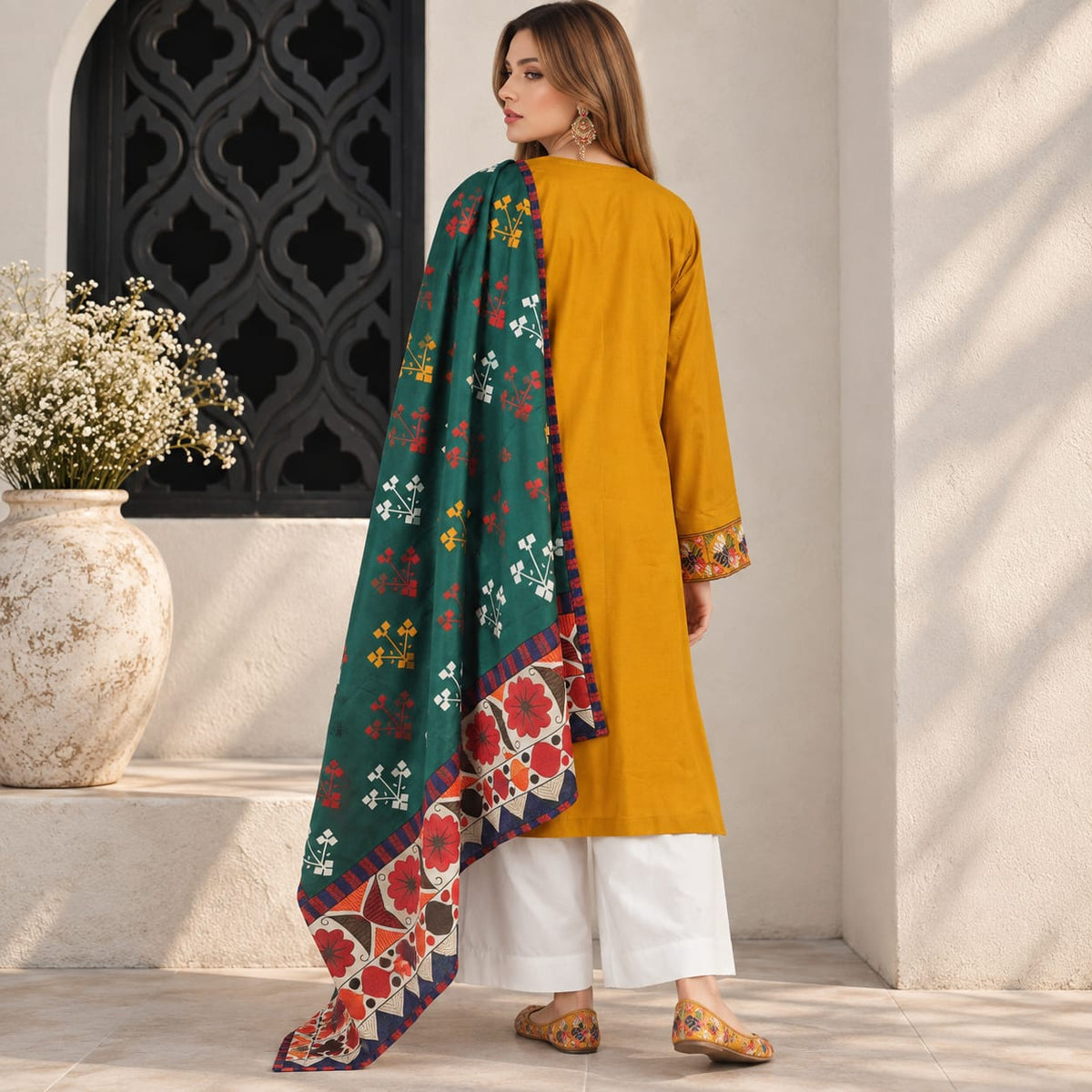 Winter Stitched Dhanak 3 Piece Embroidered Dress - TW 15