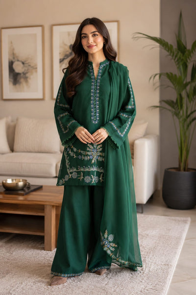 Summer Unstitched 3PCs Embroidered Lawn Dress    -366