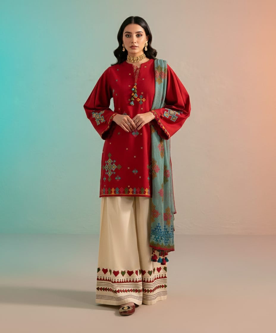 Winter 3PC Dhanak Embroidered Suit - 406