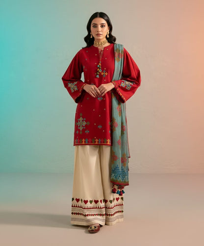 Winter 3PC Dhanak Embroidered Suit - 406