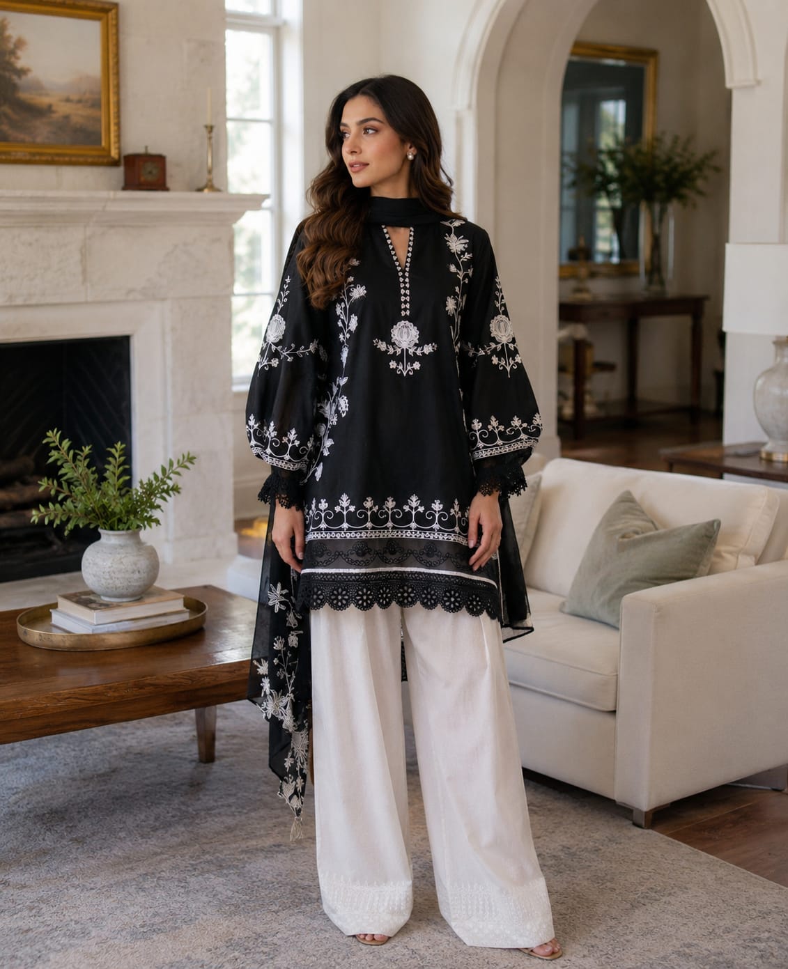 Summer Unstitched 3PCs Embroidered Lawn Dress    - 363
