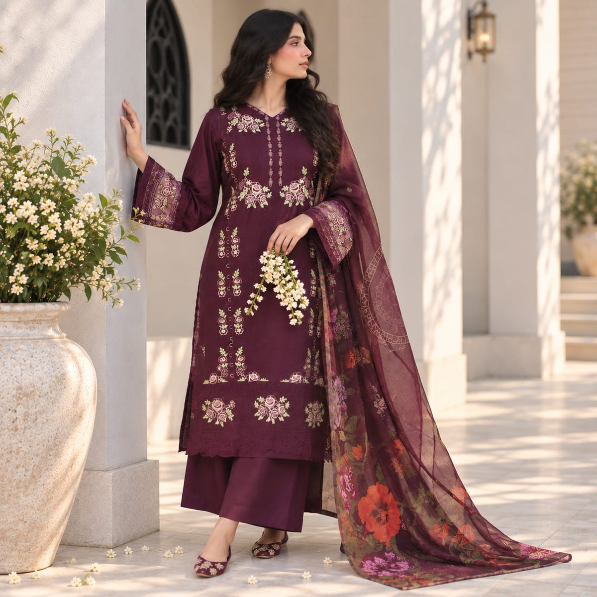 Summer Stitched 3 Piece Embroidered Lawn Dress - TS 02