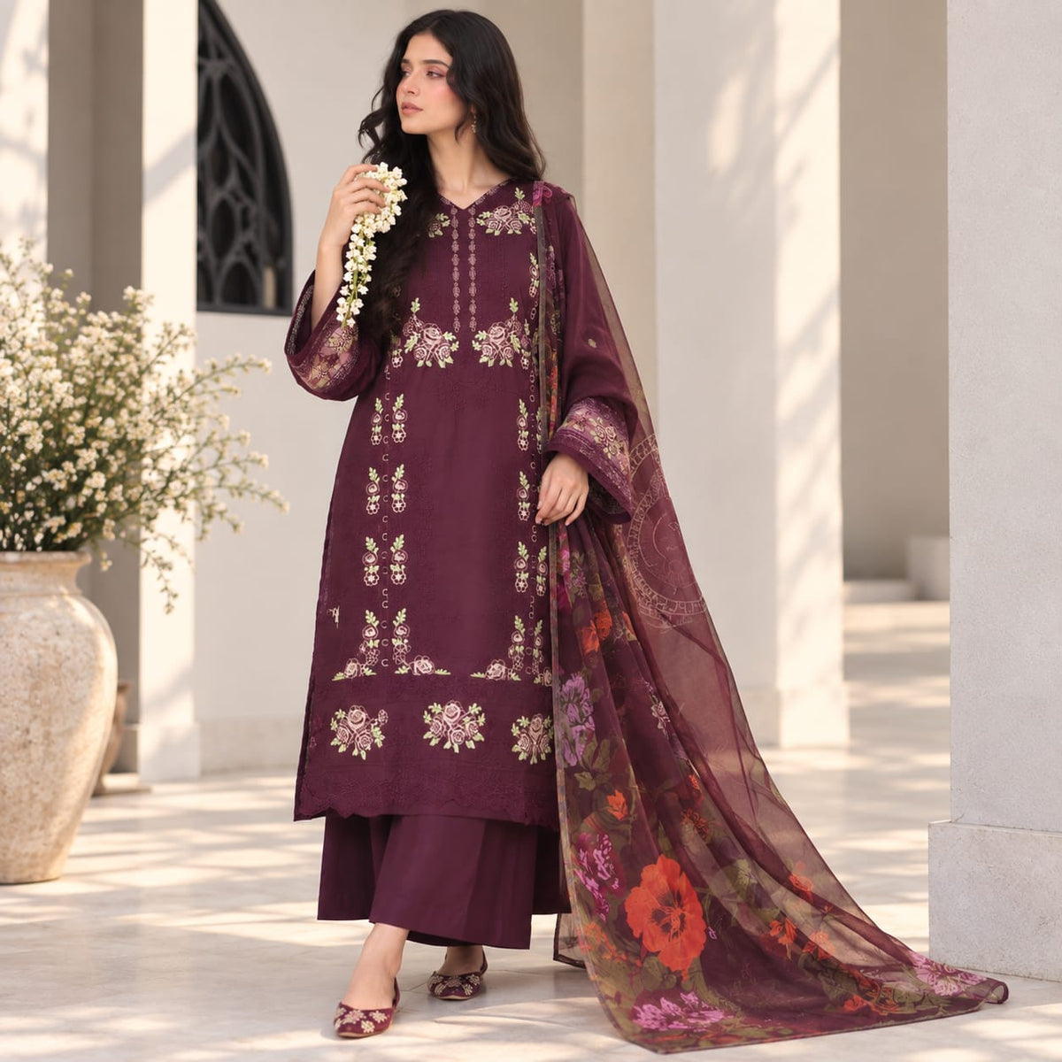 Summer Stitched 3 Piece Embroidered Lawn Dress - TS 02