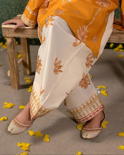 Summer Unstitched 2PCs Embroidered Lawn Dress With Embroidered Trouser   - 363