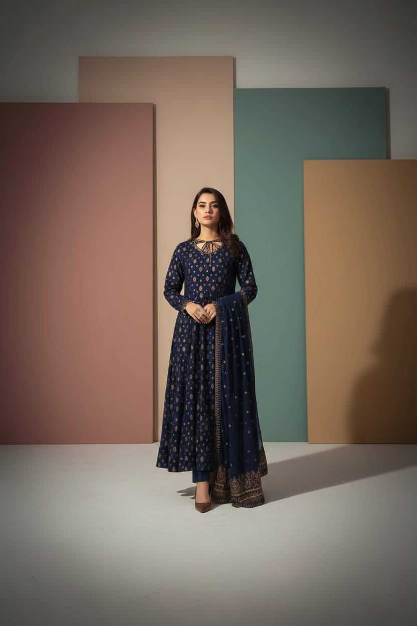 Poly Viscose 3PC Embroidered Frock - 115