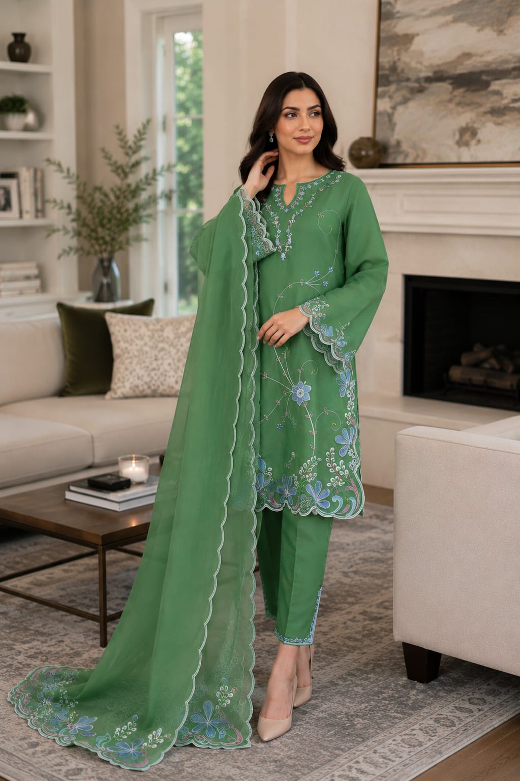Summer Unstitched 3PCs Embroidered Lawn Dress    - 356