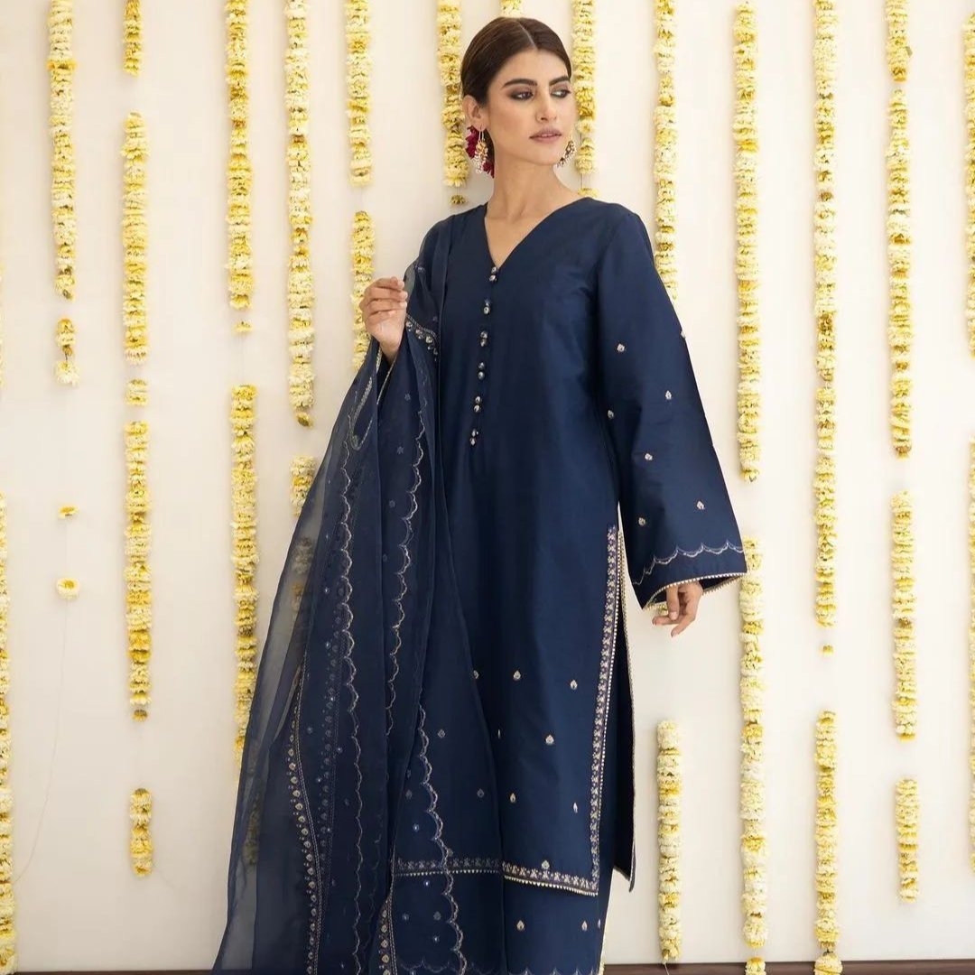 Summer Unstitched 3PCs Embroidered Lawn Dress With Monar Dupatta  -207