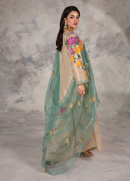Summer Unstitched 3PCs Embroidered Lawn Dress With Polyester Chiffon Dupatta   - 377
