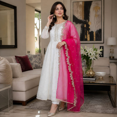 Summer Unstitched 3PCs Embroidered Lawn Dress With Monar Dupatta -179