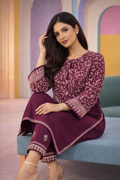 Summer Unstitched 2PCs Embroidered Lawn Dress    - 370