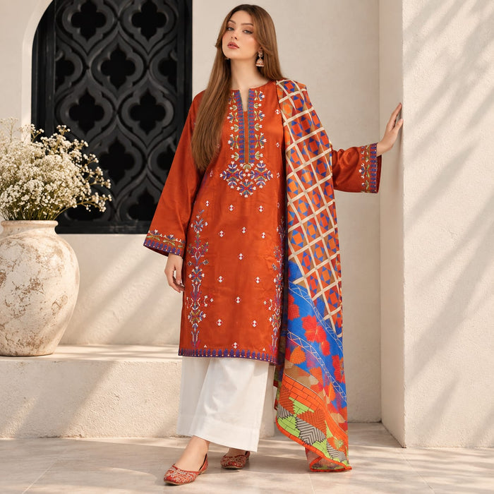 Winter Stitched 3PC Dhanak Embroidered Suit - TW 16