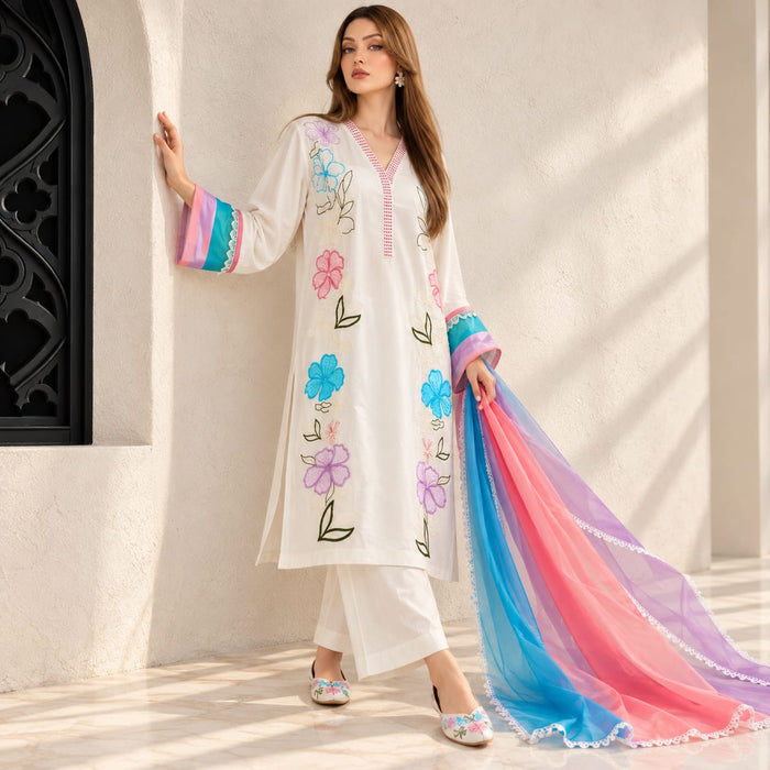 Summer Stitched 3PCs Embroidered Lawn Dress  -TS 23