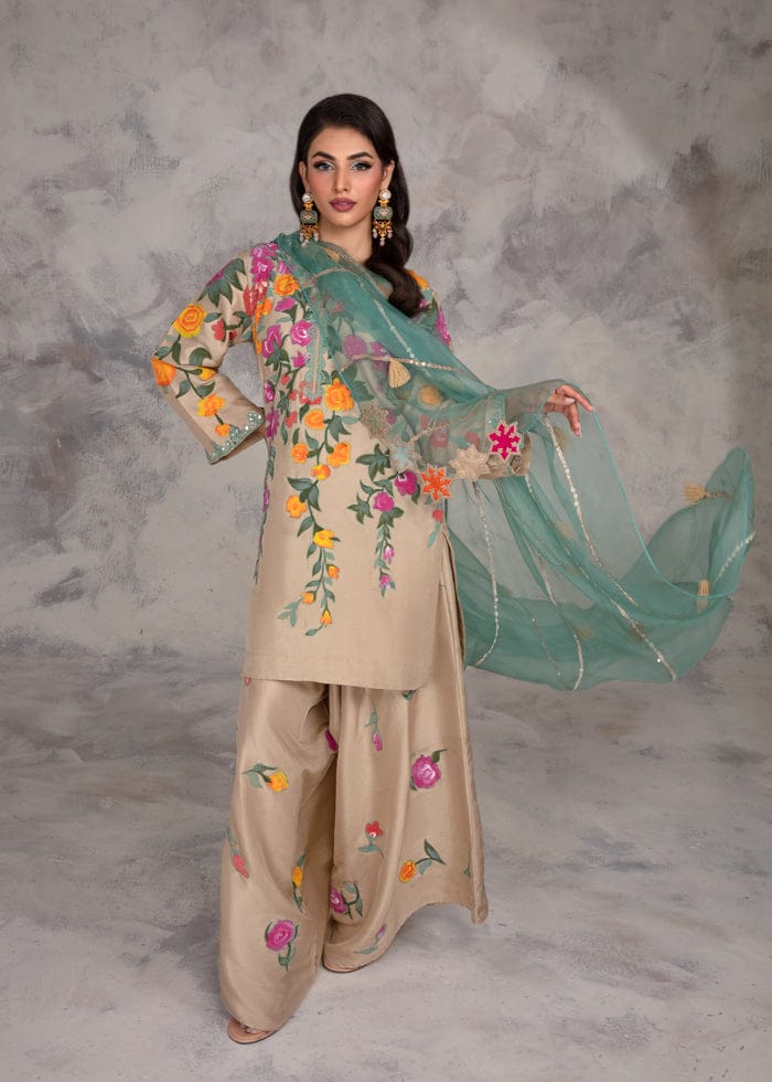 Summer Unstitched 3PCs Embroidered Lawn Dress With Polyester Chiffon Dupatta   - 377