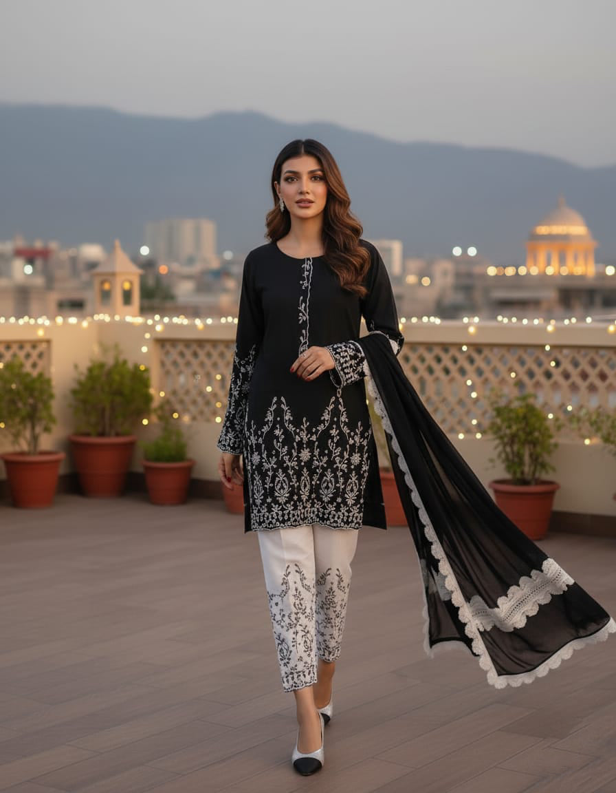 Summer Unstitched 3PCs Embroidered Lawn Dress With Monar Dupatta  -213