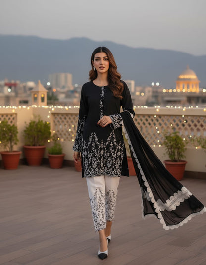 Summer Unstitched 3PCs Embroidered Lawn Dress With Monar Dupatta  -213