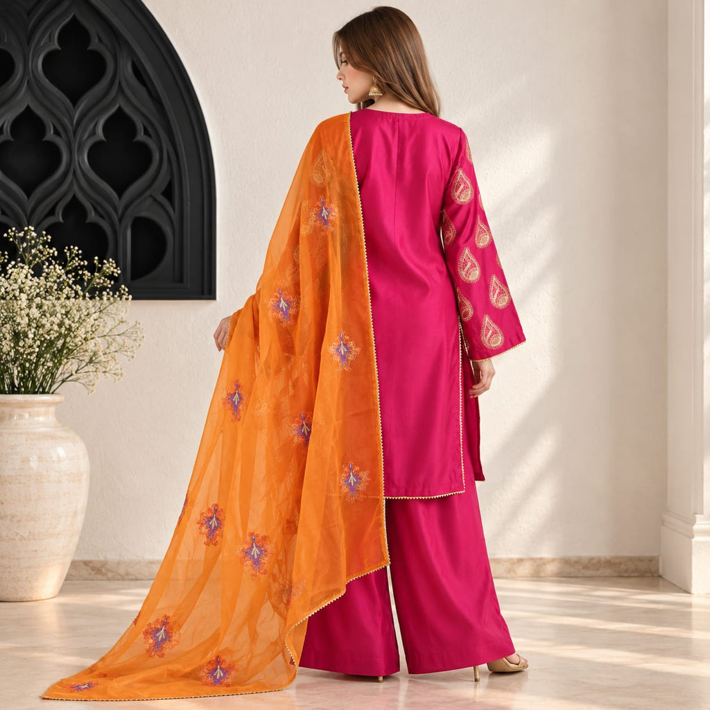 Winter Stiched 3 Piece Kataan Silk Embroidered Dress - TW 25