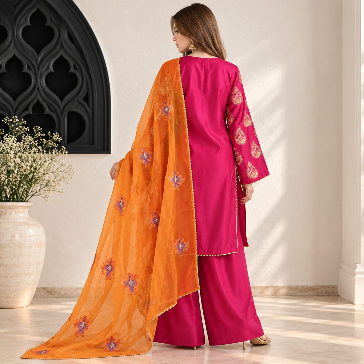 Winter Stiched 3 Piece Kataan Silk Embroidered Dress - TW 25