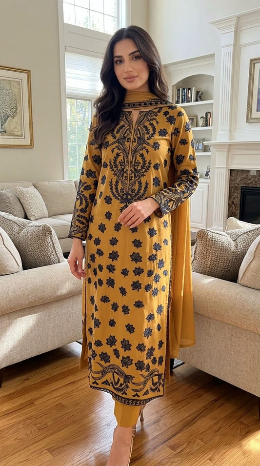 Summer Unstitched 3PCs Embroidered Lawn Dress   - 493