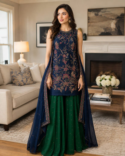 Summer Unstitched 3PCs Sequin Embroidered Lawn Dress  - 450