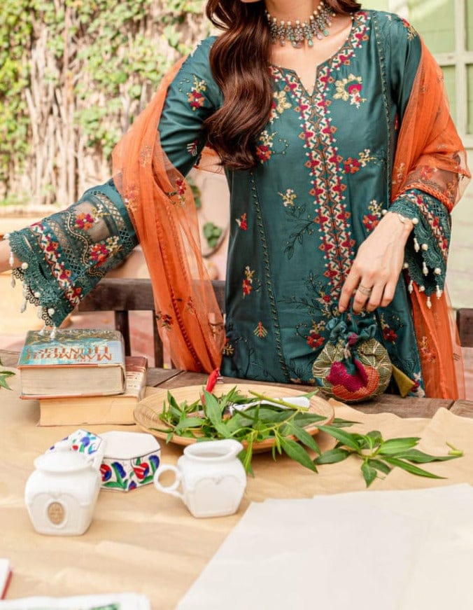 Summer Unstitched 3PCs Embroidered Lawn Dress With Polyester Chiffon Dupatta   -353
