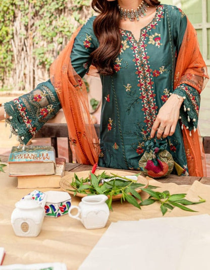 Summer Unstitched 3PCs Embroidered Lawn Dress With Polyester Chiffon Dupatta   -353