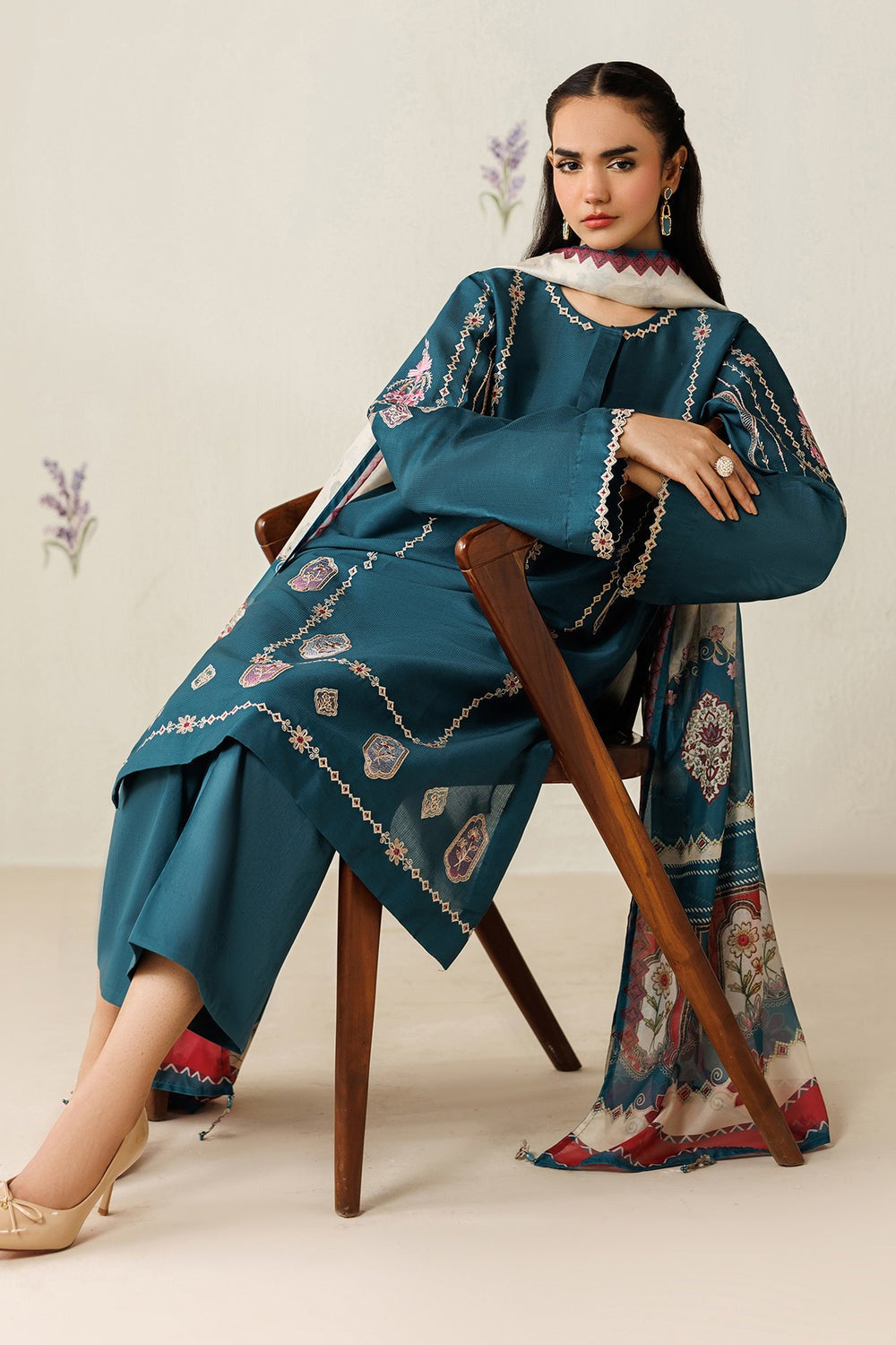 Summer Unstitched 3PCs Embroidered Lawn Dress With Monaar Lawn Dupatta - 491