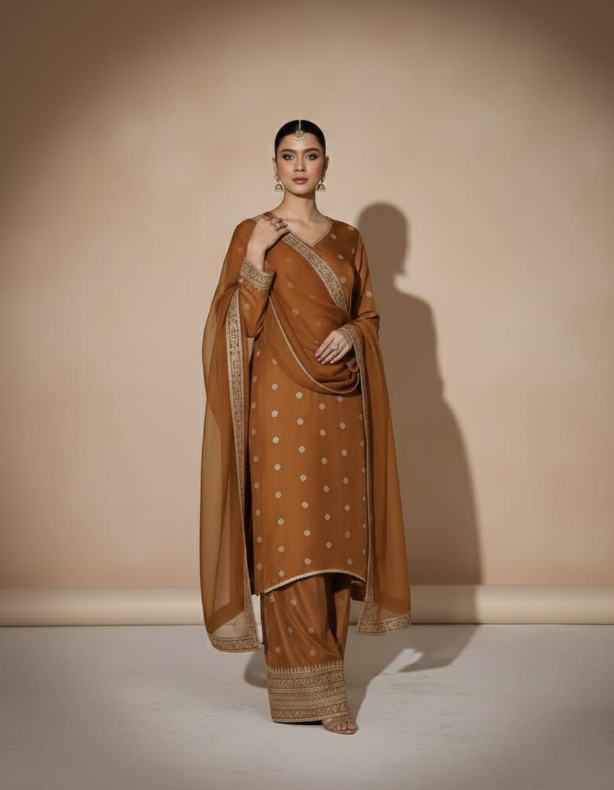 Summer Unstitched 3PCs Embroidered Lawn Dress With Monar Dupatta -203